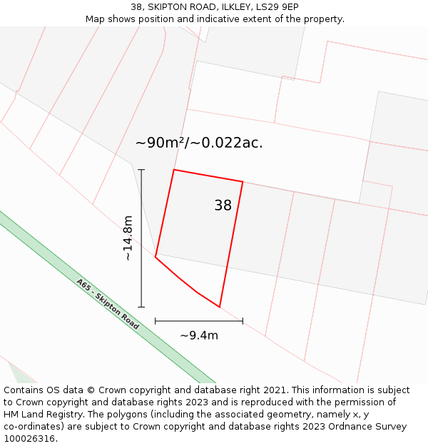 38, SKIPTON ROAD, ILKLEY, LS29 9EP: Plot and title map
