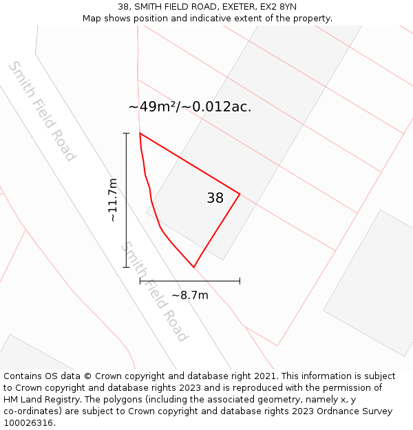 38, SMITH FIELD ROAD, EXETER, EX2 8YN: Plot and title map