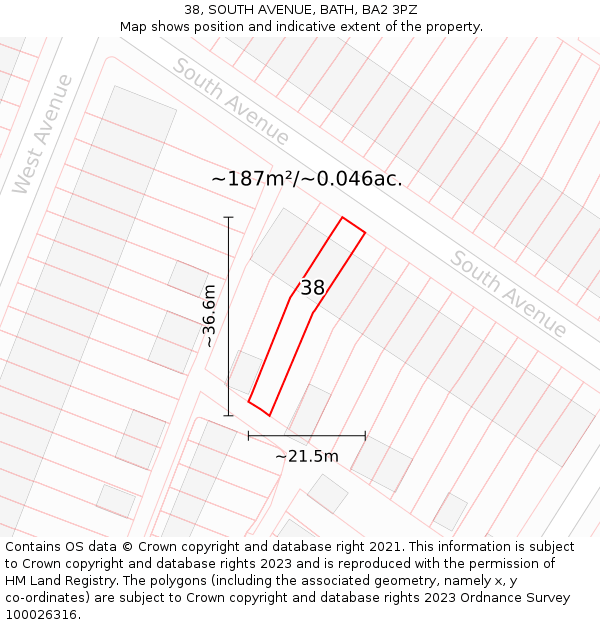 38, SOUTH AVENUE, BATH, BA2 3PZ: Plot and title map