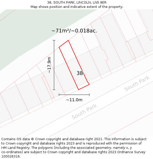 38, SOUTH PARK, LINCOLN, LN5 8ER: Plot and title map