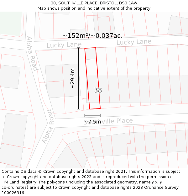 38, SOUTHVILLE PLACE, BRISTOL, BS3 1AW: Plot and title map