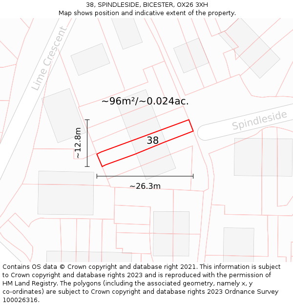 38, SPINDLESIDE, BICESTER, OX26 3XH: Plot and title map