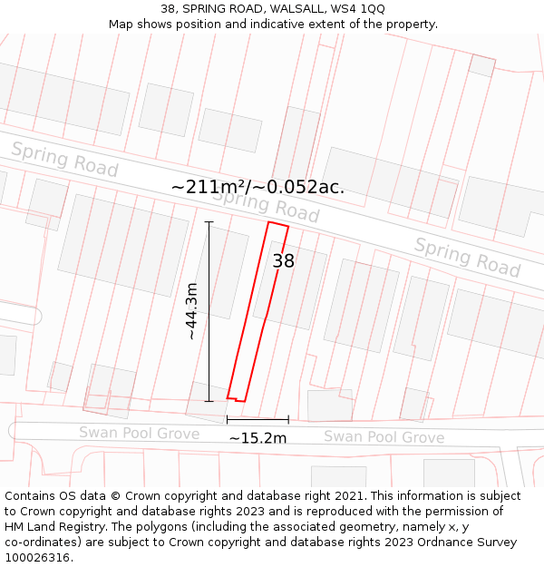 38, SPRING ROAD, WALSALL, WS4 1QQ: Plot and title map