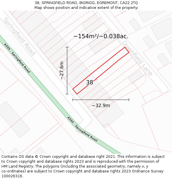 38, SPRINGFIELD ROAD, BIGRIGG, EGREMONT, CA22 2TQ: Plot and title map