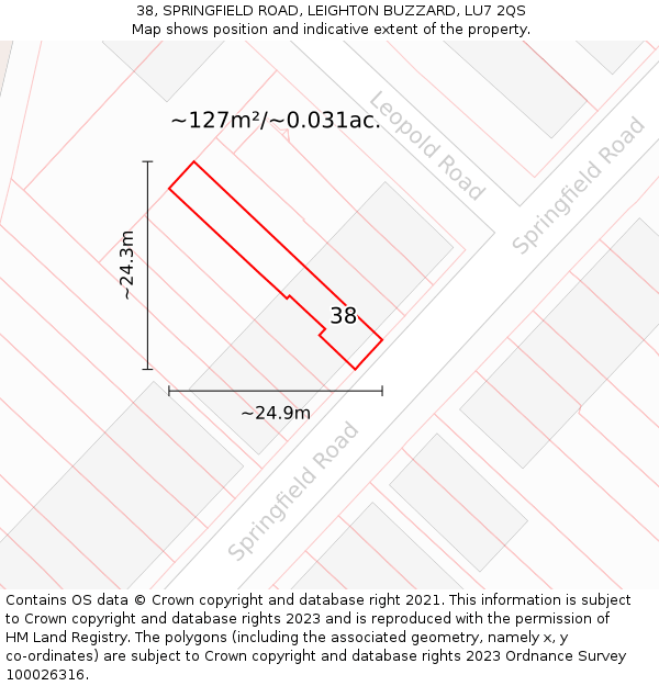 38, SPRINGFIELD ROAD, LEIGHTON BUZZARD, LU7 2QS: Plot and title map