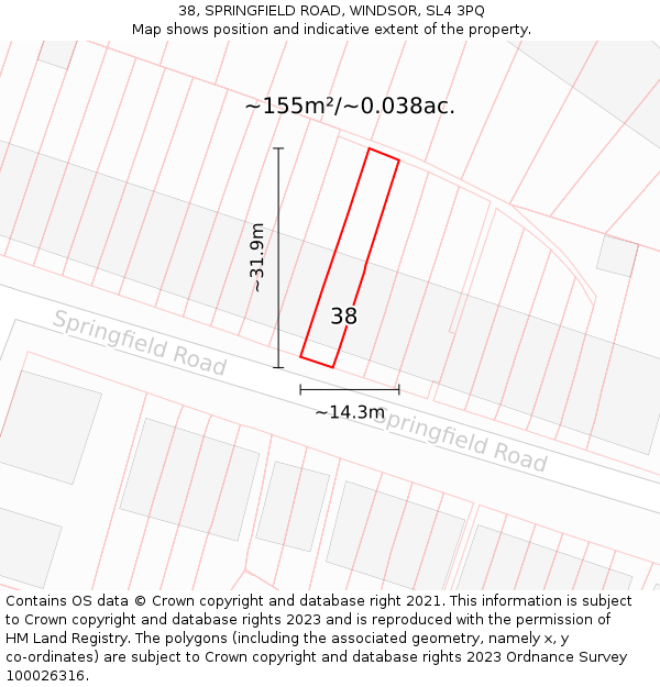 38, SPRINGFIELD ROAD, WINDSOR, SL4 3PQ: Plot and title map
