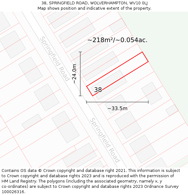 38, SPRINGFIELD ROAD, WOLVERHAMPTON, WV10 0LJ: Plot and title map