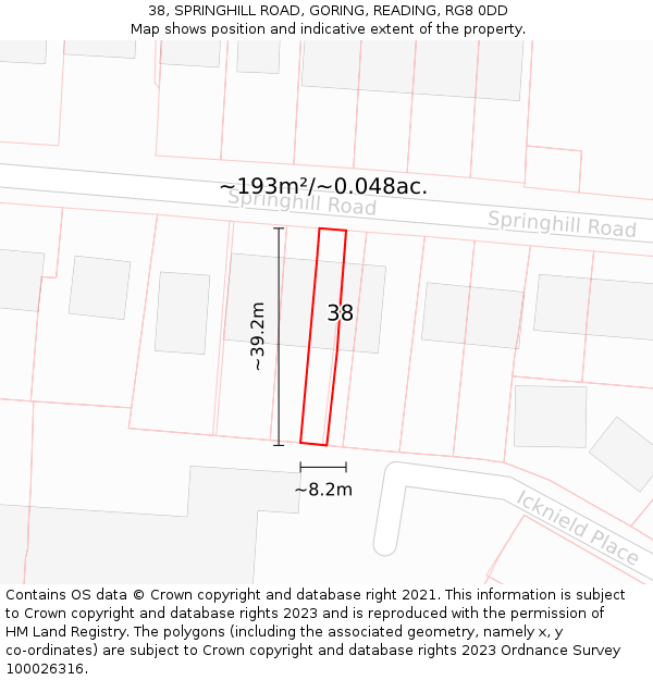 38, SPRINGHILL ROAD, GORING, READING, RG8 0DD: Plot and title map