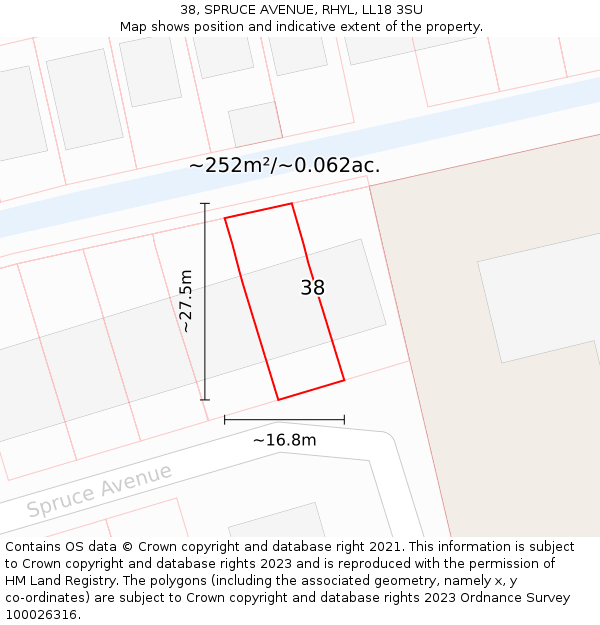 38, SPRUCE AVENUE, RHYL, LL18 3SU: Plot and title map