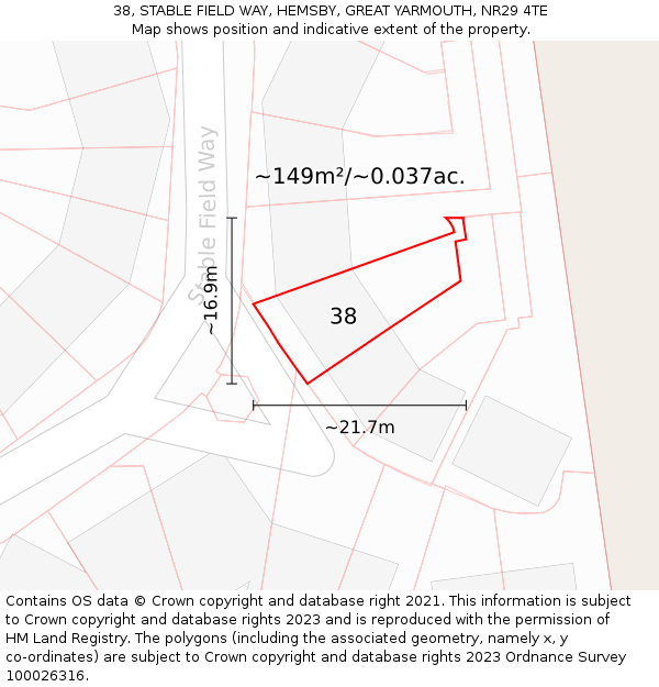 38, STABLE FIELD WAY, HEMSBY, GREAT YARMOUTH, NR29 4TE: Plot and title map