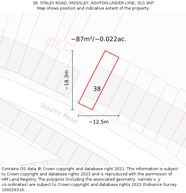 38, STALEY ROAD, MOSSLEY, ASHTON-UNDER-LYNE, OL5 9NT: Plot and title map