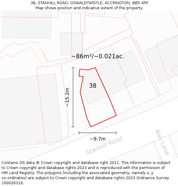 38, STANHILL ROAD, OSWALDTWISTLE, ACCRINGTON, BB5 4PP: Plot and title map