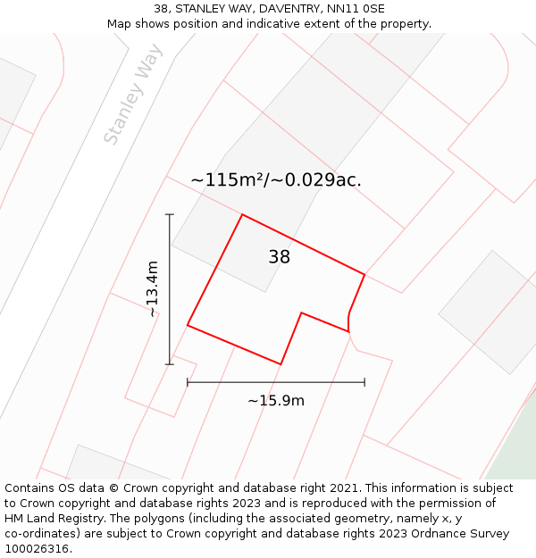 38, STANLEY WAY, DAVENTRY, NN11 0SE: Plot and title map