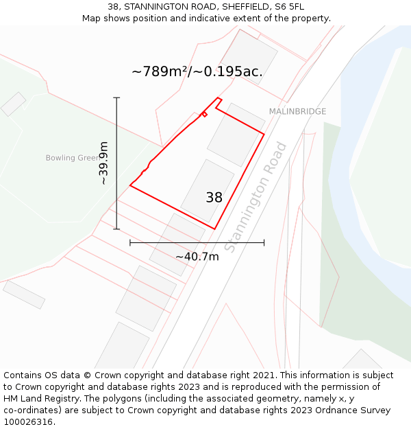 38, STANNINGTON ROAD, SHEFFIELD, S6 5FL: Plot and title map