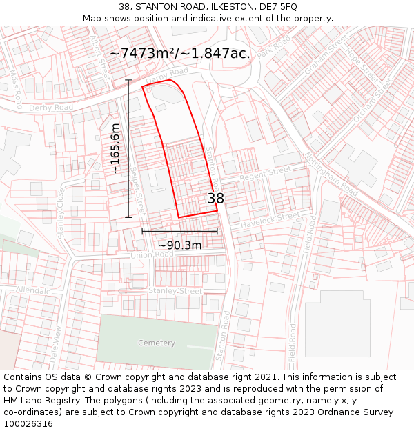 38, STANTON ROAD, ILKESTON, DE7 5FQ: Plot and title map