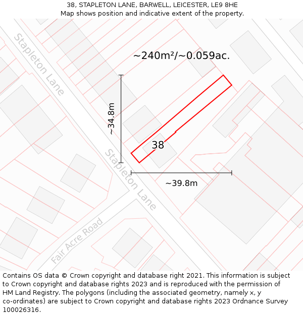 38, STAPLETON LANE, BARWELL, LEICESTER, LE9 8HE: Plot and title map