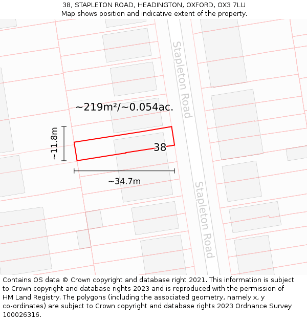 38, STAPLETON ROAD, HEADINGTON, OXFORD, OX3 7LU: Plot and title map