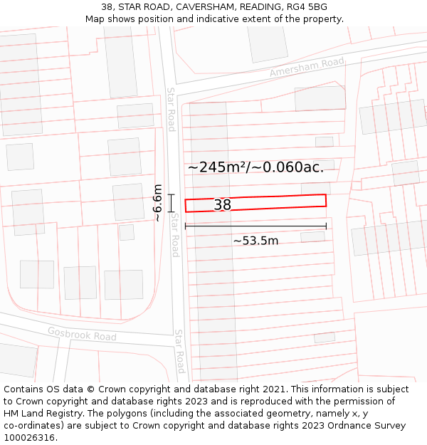 38, STAR ROAD, CAVERSHAM, READING, RG4 5BG: Plot and title map