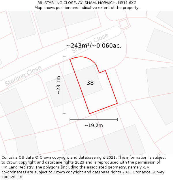 38, STARLING CLOSE, AYLSHAM, NORWICH, NR11 6XG: Plot and title map