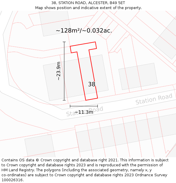 38, STATION ROAD, ALCESTER, B49 5ET: Plot and title map