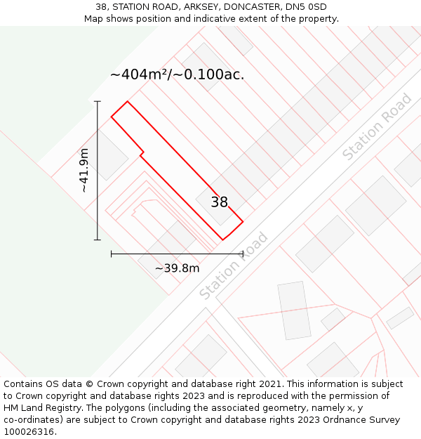 38, STATION ROAD, ARKSEY, DONCASTER, DN5 0SD: Plot and title map