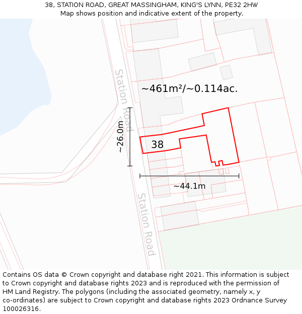38, STATION ROAD, GREAT MASSINGHAM, KING'S LYNN, PE32 2HW: Plot and title map