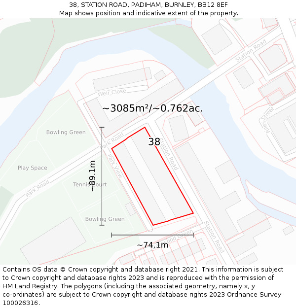 38, STATION ROAD, PADIHAM, BURNLEY, BB12 8EF: Plot and title map
