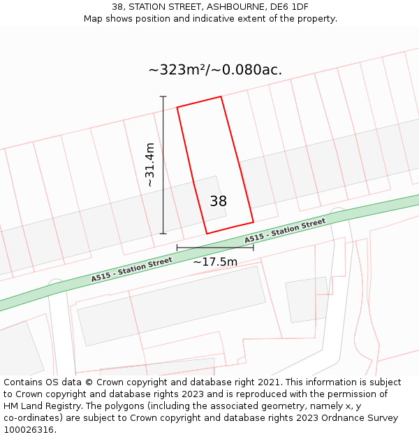38, STATION STREET, ASHBOURNE, DE6 1DF: Plot and title map