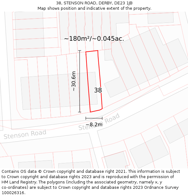 38, STENSON ROAD, DERBY, DE23 1JB: Plot and title map