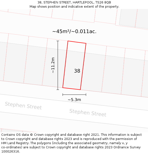 38, STEPHEN STREET, HARTLEPOOL, TS26 8QB: Plot and title map
