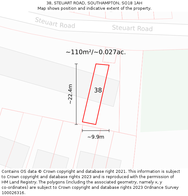 38, STEUART ROAD, SOUTHAMPTON, SO18 1AH: Plot and title map
