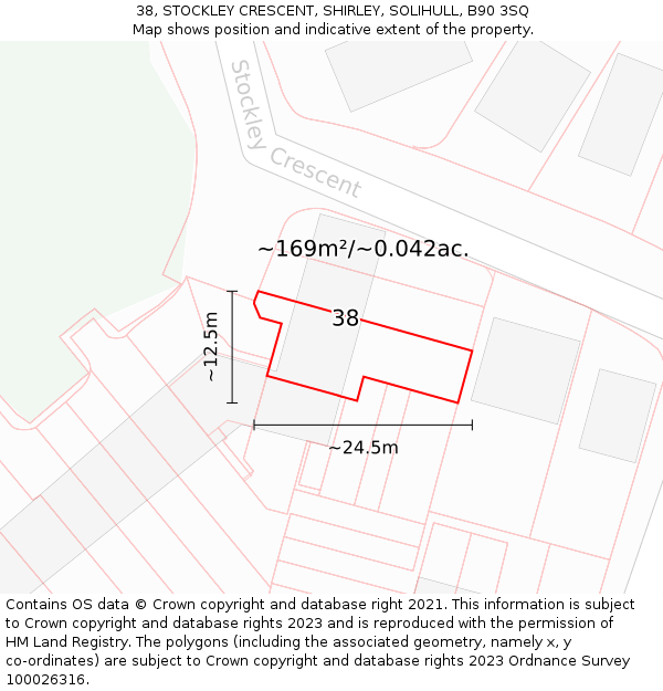 38, STOCKLEY CRESCENT, SHIRLEY, SOLIHULL, B90 3SQ: Plot and title map