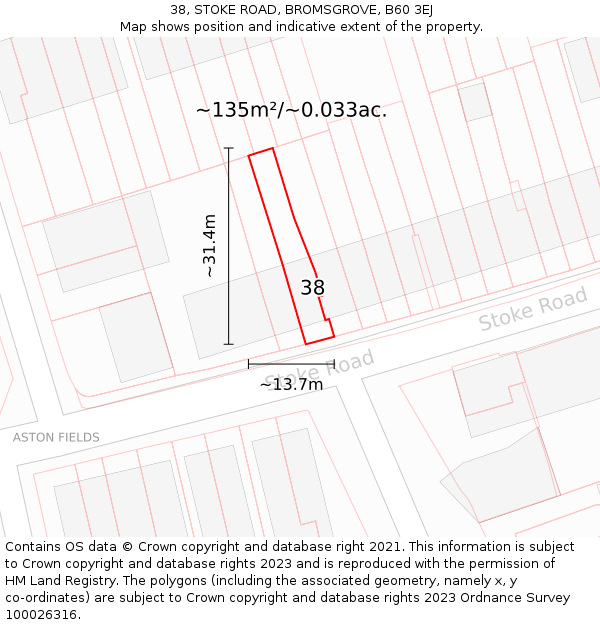 38, STOKE ROAD, BROMSGROVE, B60 3EJ: Plot and title map