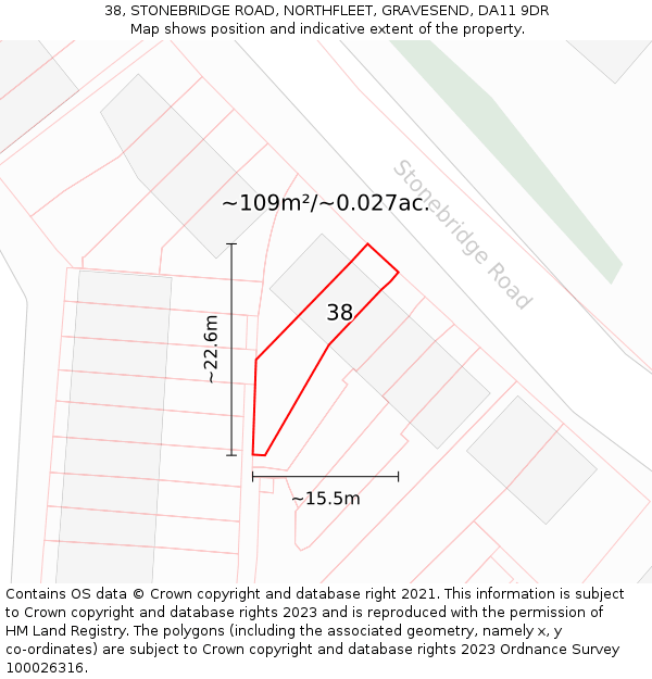 38, STONEBRIDGE ROAD, NORTHFLEET, GRAVESEND, DA11 9DR: Plot and title map