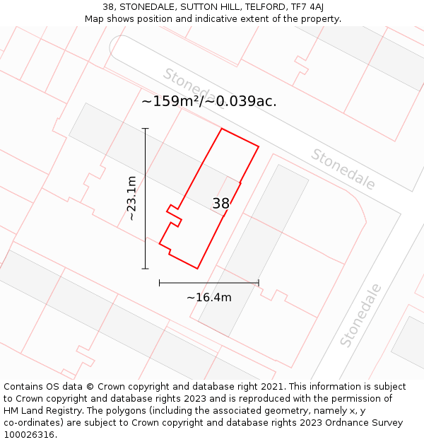 38, STONEDALE, SUTTON HILL, TELFORD, TF7 4AJ: Plot and title map