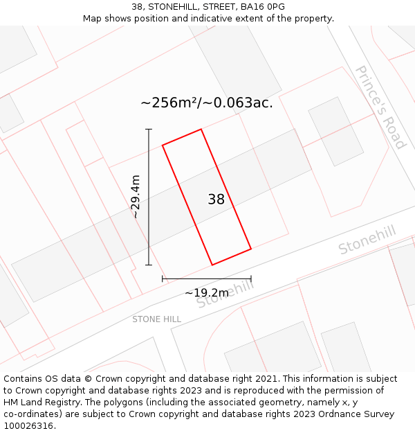 38, STONEHILL, STREET, BA16 0PG: Plot and title map