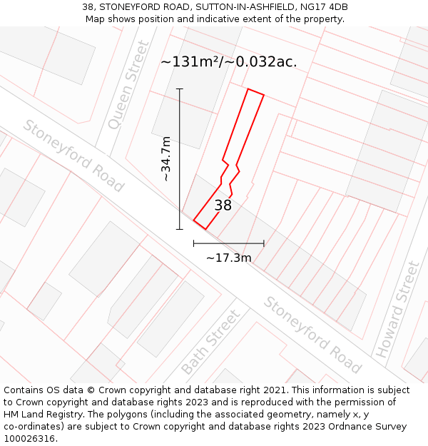 38, STONEYFORD ROAD, SUTTON-IN-ASHFIELD, NG17 4DB: Plot and title map