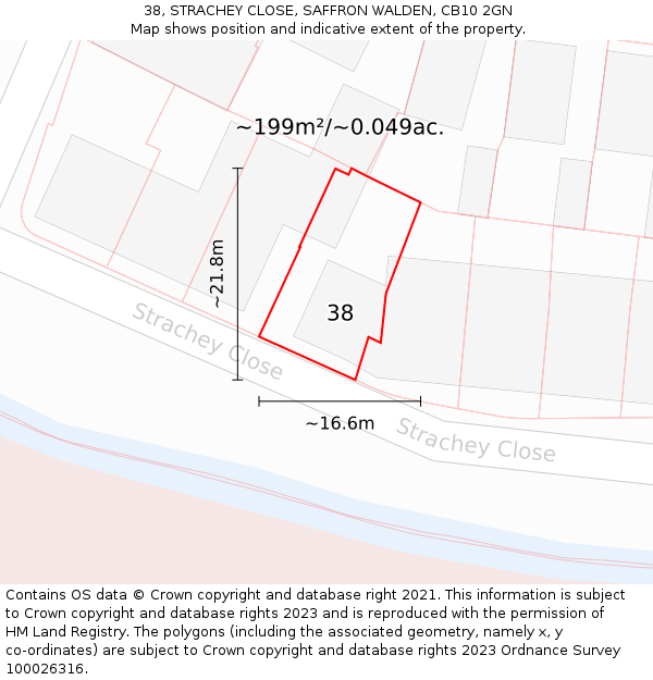 38, STRACHEY CLOSE, SAFFRON WALDEN, CB10 2GN: Plot and title map