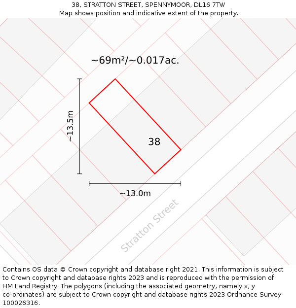 38, STRATTON STREET, SPENNYMOOR, DL16 7TW: Plot and title map