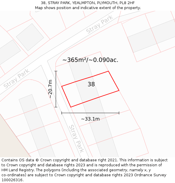 38, STRAY PARK, YEALMPTON, PLYMOUTH, PL8 2HF: Plot and title map