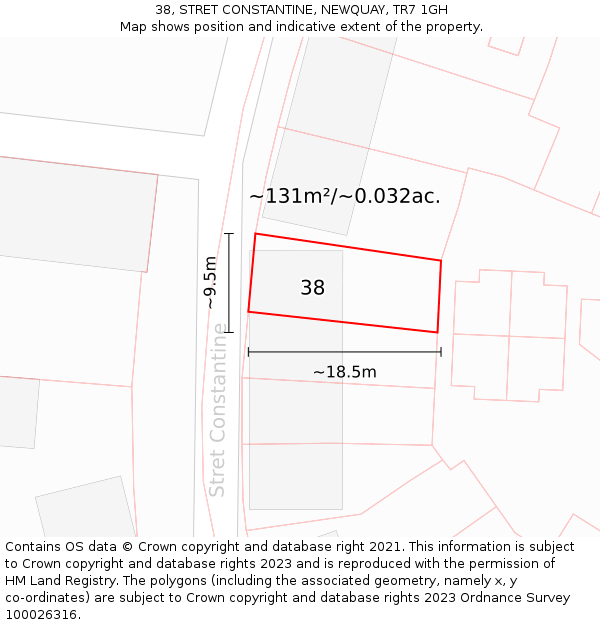 38, STRET CONSTANTINE, NEWQUAY, TR7 1GH: Plot and title map
