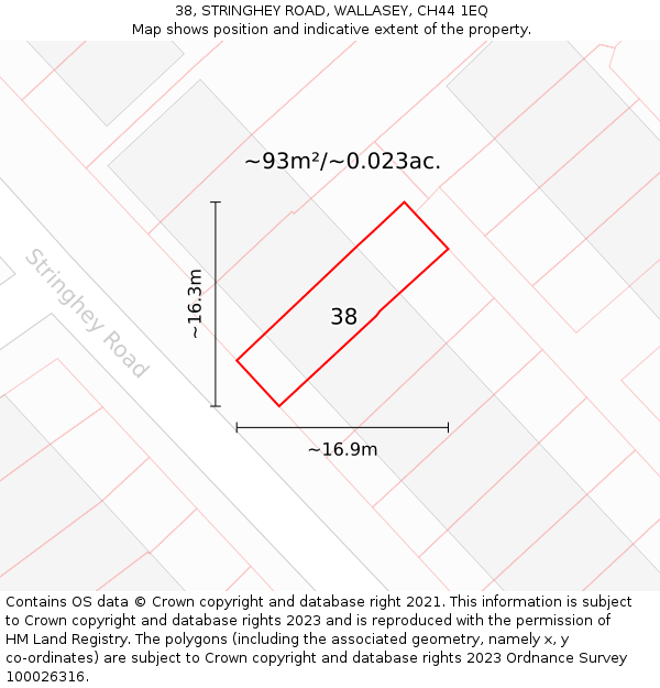 38, STRINGHEY ROAD, WALLASEY, CH44 1EQ: Plot and title map