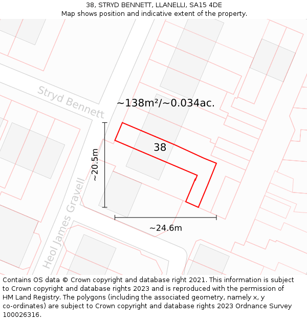 38, STRYD BENNETT, LLANELLI, SA15 4DE: Plot and title map
