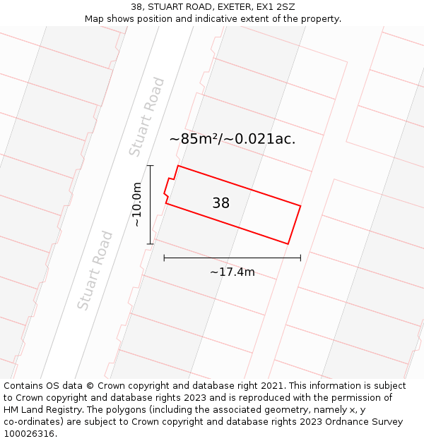 38, STUART ROAD, EXETER, EX1 2SZ: Plot and title map