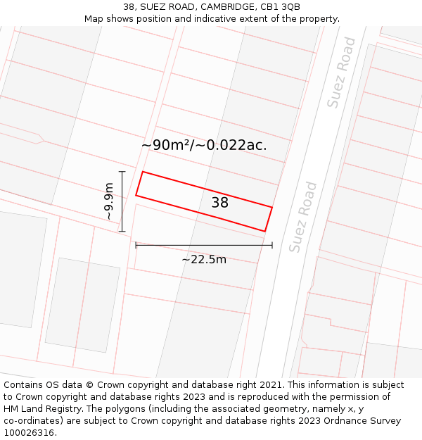 38, SUEZ ROAD, CAMBRIDGE, CB1 3QB: Plot and title map