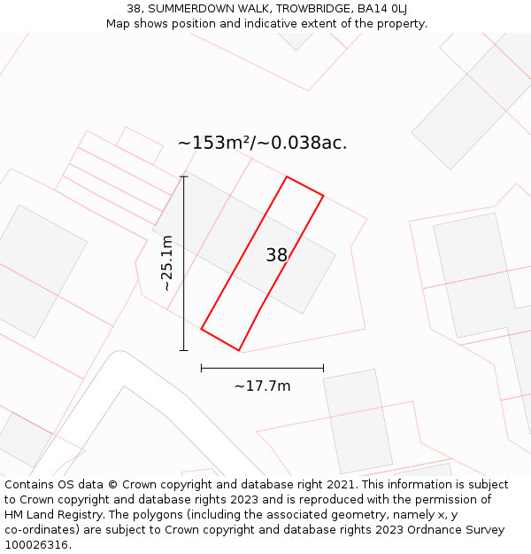 38, SUMMERDOWN WALK, TROWBRIDGE, BA14 0LJ: Plot and title map