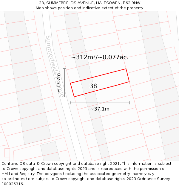 38, SUMMERFIELDS AVENUE, HALESOWEN, B62 9NW: Plot and title map