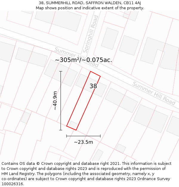 38, SUMMERHILL ROAD, SAFFRON WALDEN, CB11 4AJ: Plot and title map