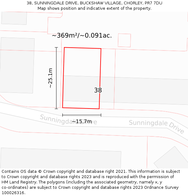 38, SUNNINGDALE DRIVE, BUCKSHAW VILLAGE, CHORLEY, PR7 7DU: Plot and title map