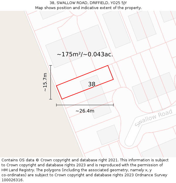 38, SWALLOW ROAD, DRIFFIELD, YO25 5JY: Plot and title map